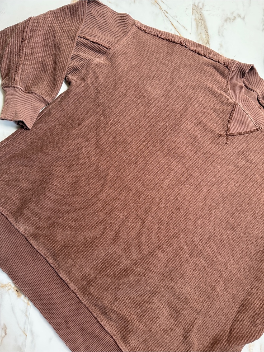 Aerie sz M Pull Over Longsleeve Top Ribbed Brown Trendy Earthy
